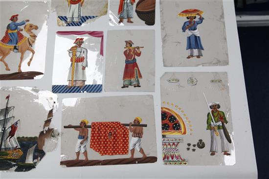 An extensive collection of 19th century Indian gouache on mica pictures, largest 5 x 7in. approx., unframed